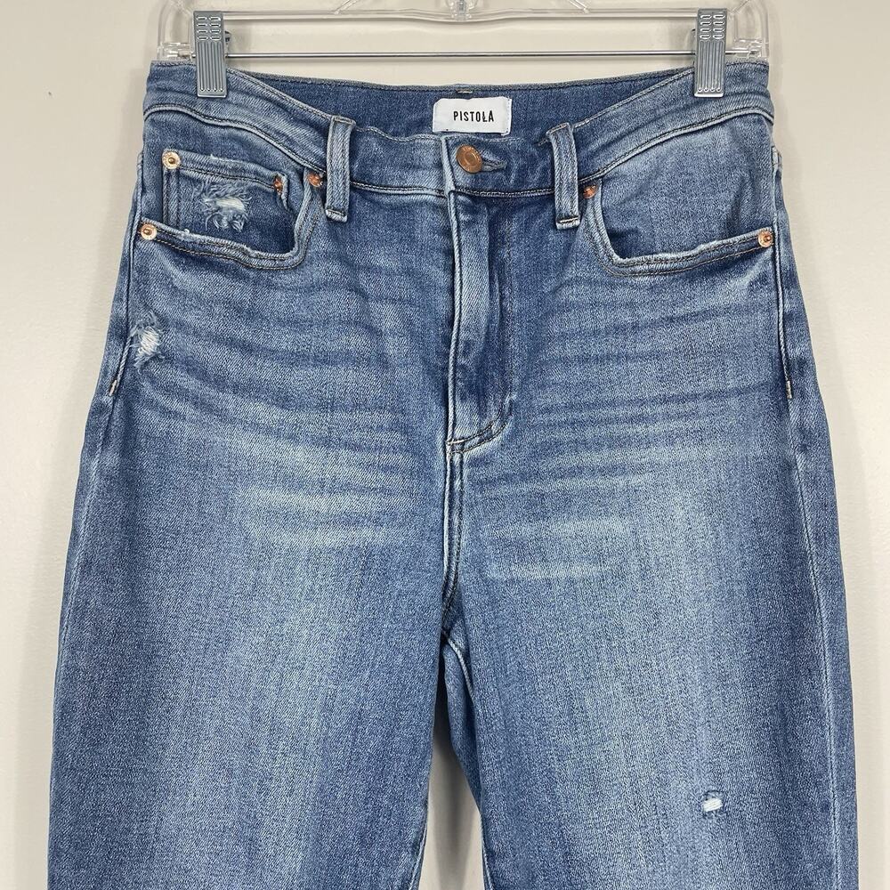 Pistola Lennon High Rise Crop Boot Jean Size 30 Blue Light Distressed Stretch - Picture 4 of 15